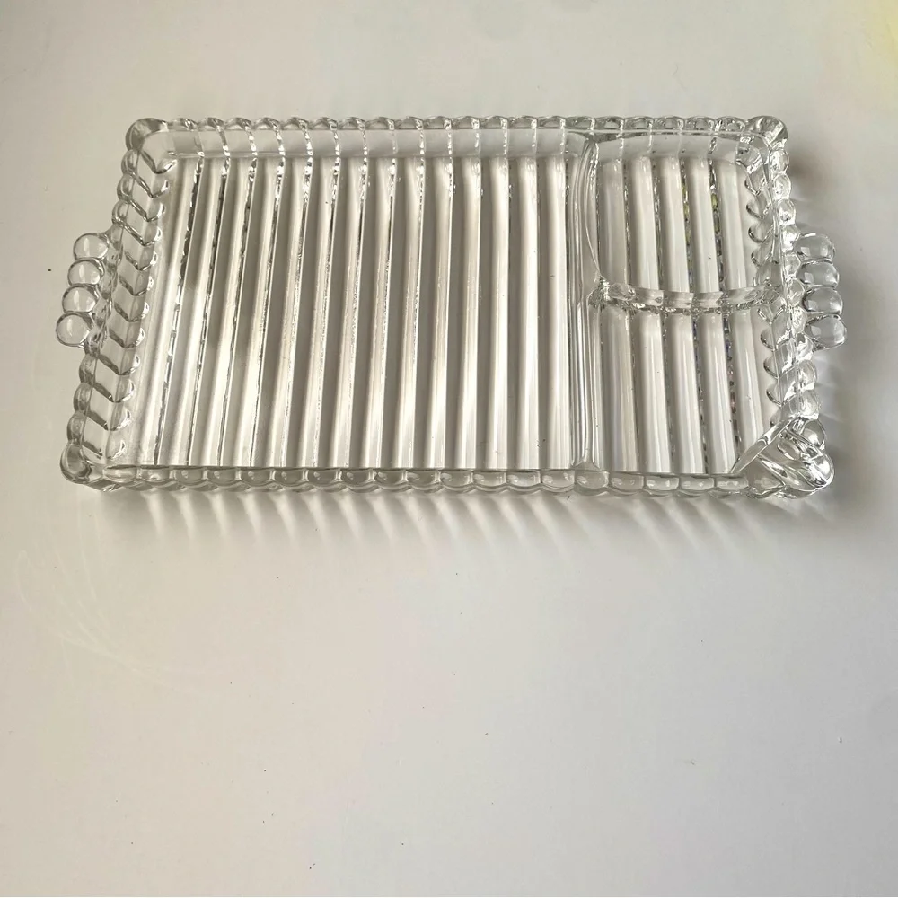 Hazel Atlas Snack Sip Smoke Tray Mini Charcuterie Clear Glass Platter Plate - Picture 3 of 6